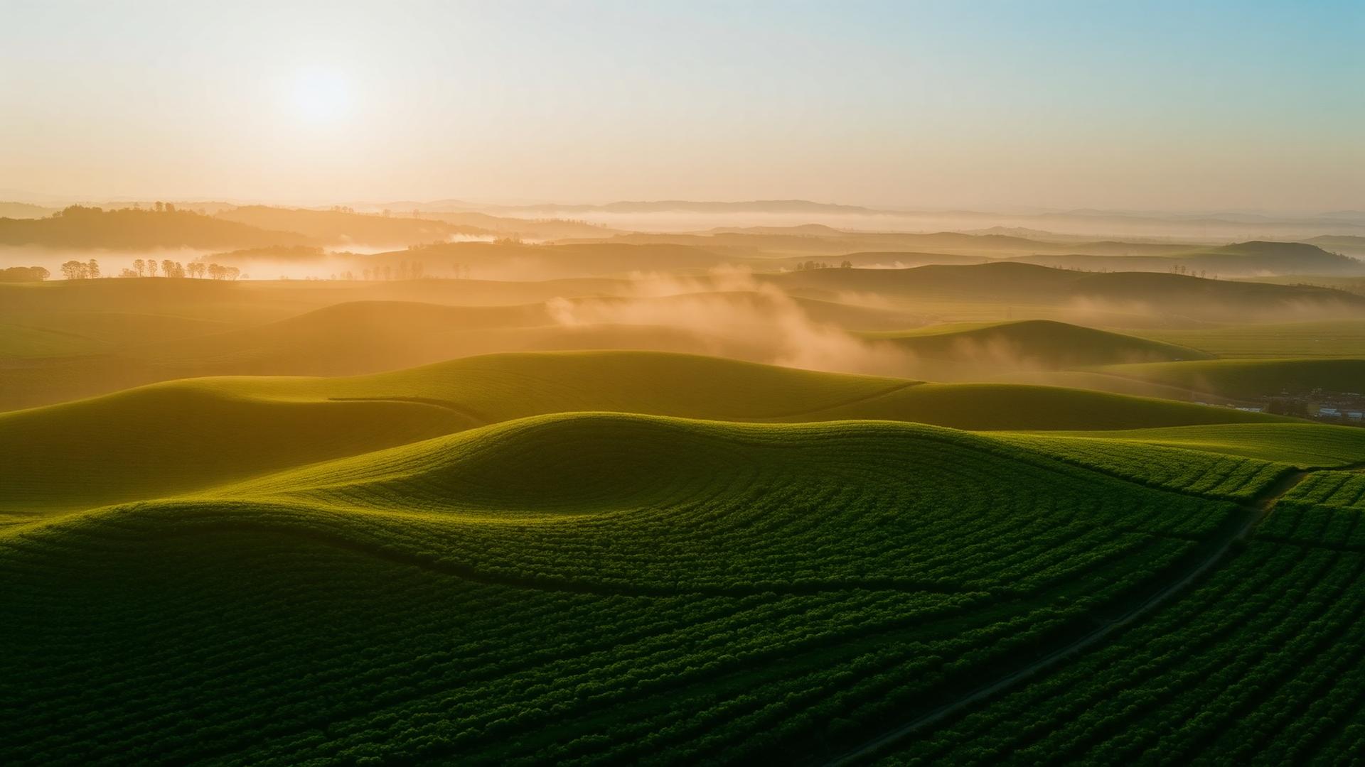 Organic farmland at golden hour